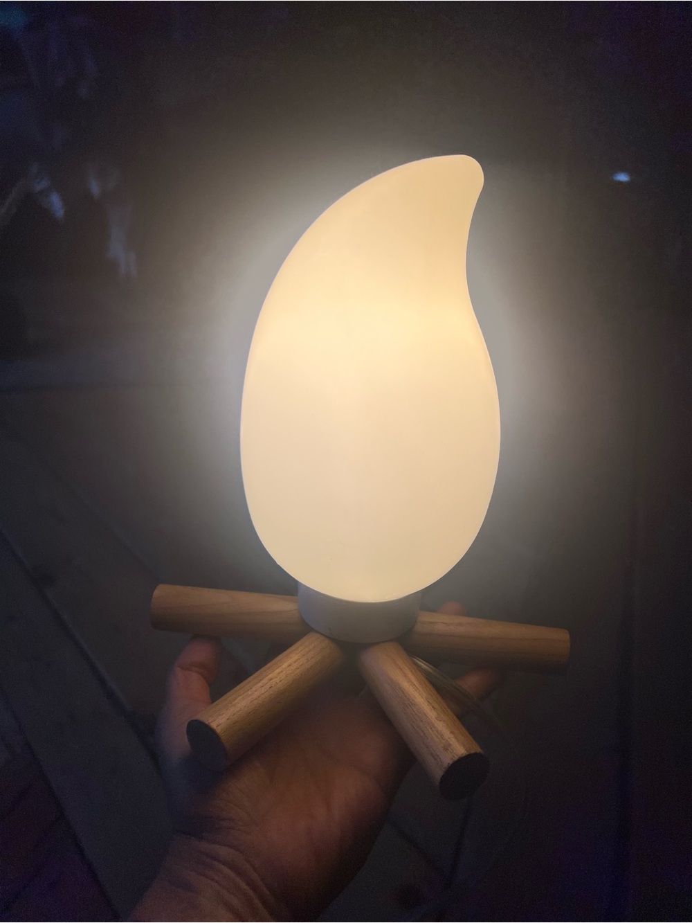 Crate&Barrel Land of Nod Cream Flame Table Lamp with Wood Base